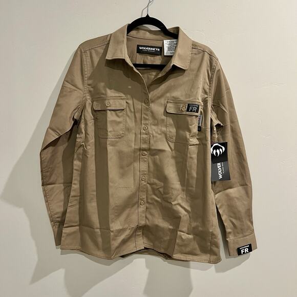 Wolverine Men FR Twill Long Sleeve Shirt Button Down Shirt Cotton, Sz Large - Picture 2 of 8